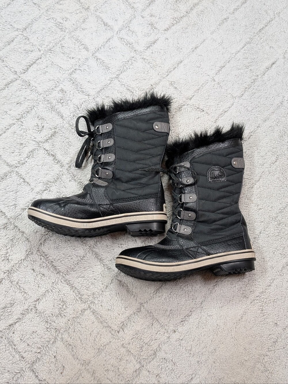 Sorel Boots Womens 8.5 Y7 Black Quarry Tofino II Waterproof Faux Fur Rain Snow